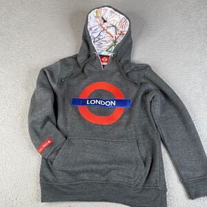 LONDON UNDERGROUND Hoodie Mens M Gray Tube Map Hood Sweatshirt Sweater Pullover